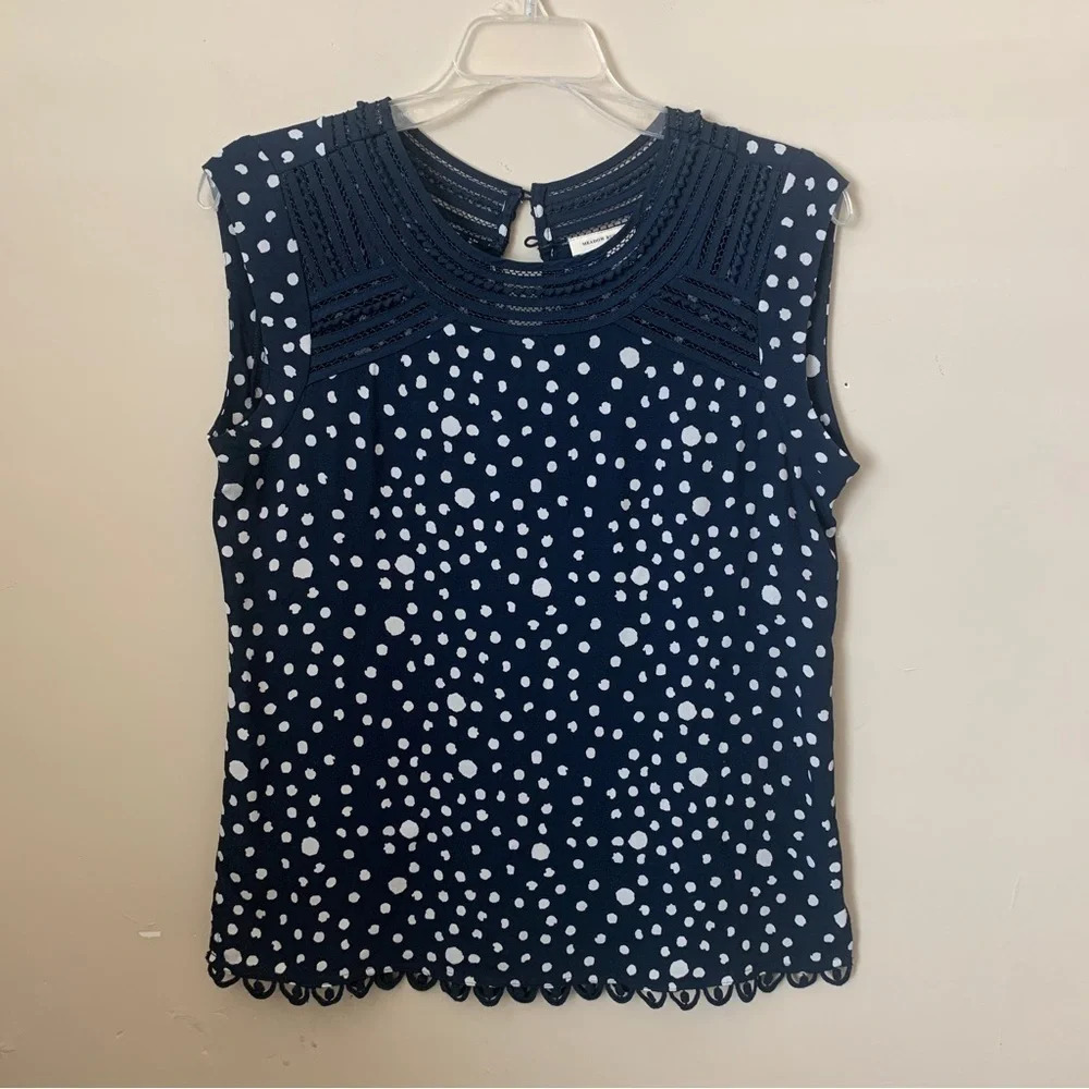 Meadow Rue Anthropologie Sanna Navy Blue Polka Dot size XS
